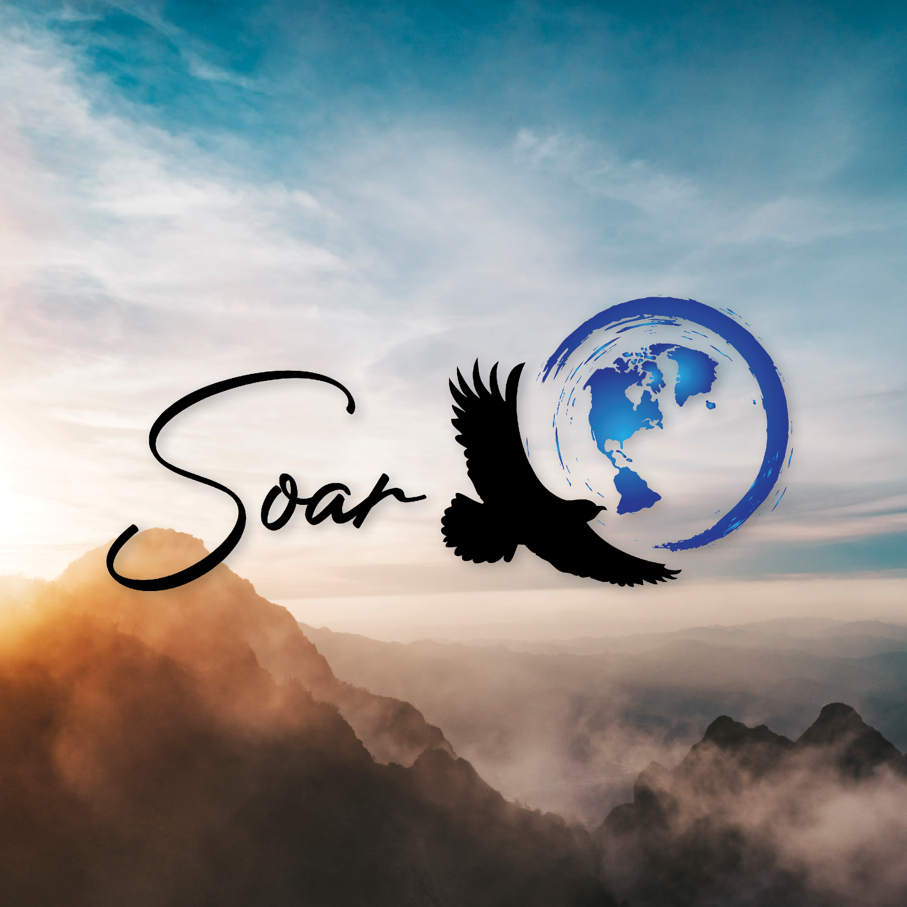 SOAR logo over a sunlit mountain landscape.